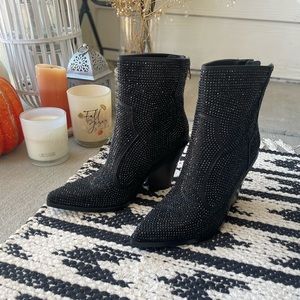 Rhinestone Black Ankle Booties Boots New